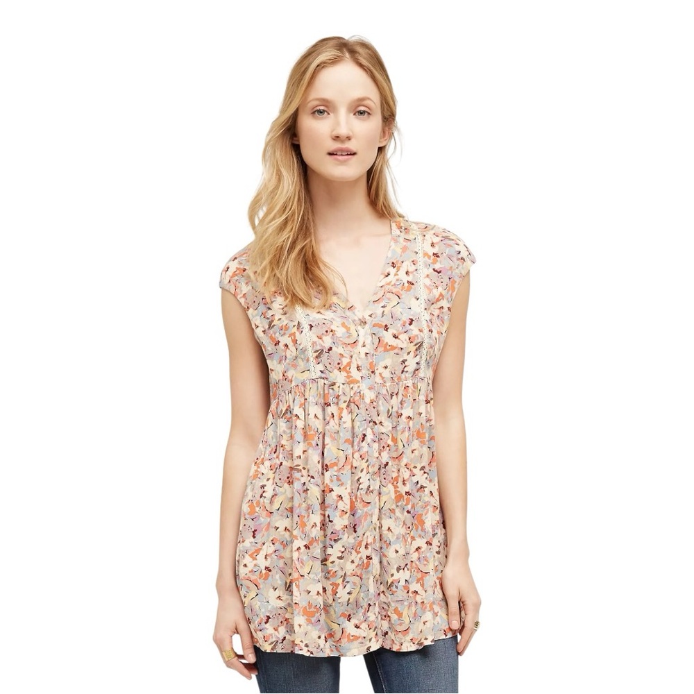 Anthropologie Vanessa Virginia Ladder Lace Tunic Women’s Medium Floral Button Up